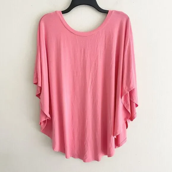 Anna Ava Coral Pink Poncho Style Top Slouchy One Size Flutter Sleeve Jersey Knit - Picture 6 of 6